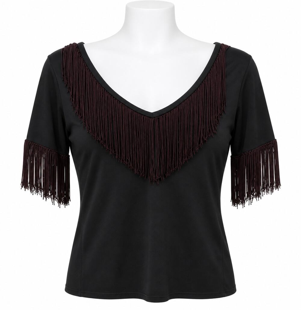 Handmade Black Fringe Top Western Cowgirl Dance Festival Retro Womens Est Medium